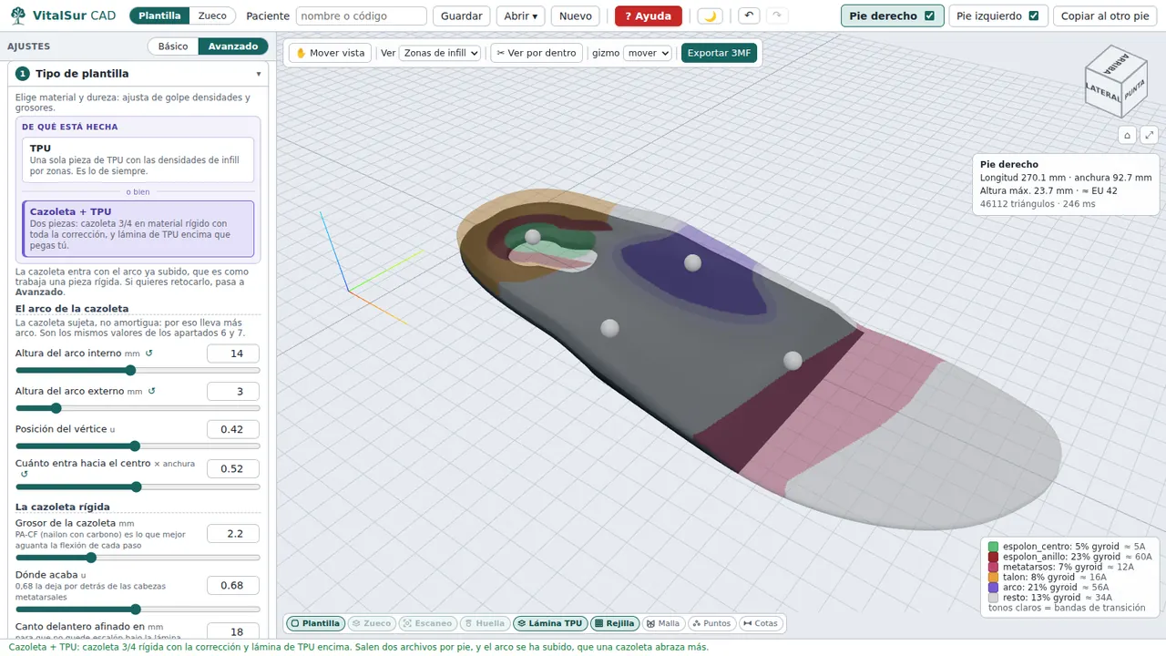 VitalSur CAD: Bimaterial: cazoleta rígida + TPU